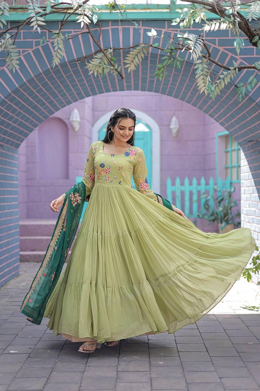 Elegant Anarkali Style Gown Dupatta in Two Beautiful Color Options