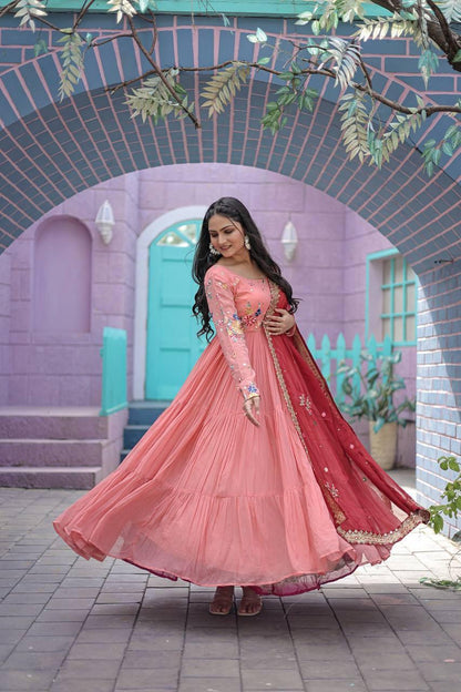 Elegant Anarkali Style Gown-Dupatta in Two Beautiful Color Options - Inayakhan Shop 