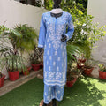 Elegant Blue Ethereal Dyeble Modal Chikankari Kurta Set