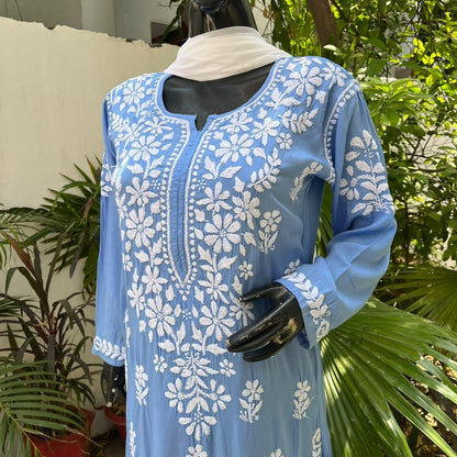 Elegant Blue Ethereal Dyeble Modal Chikankari Kurta Set - Inayakhan Shop 