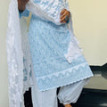 Elegant Blue Lucknowi Chikankari Patiala Suit with Sequin Accents