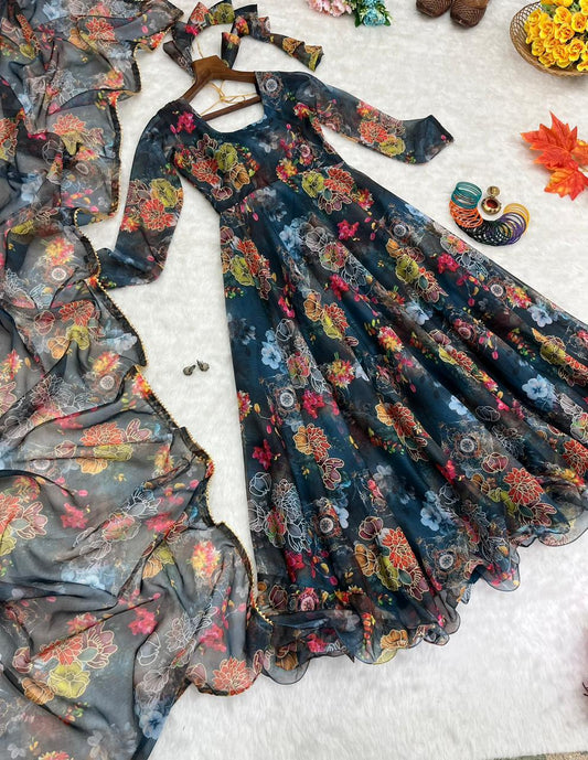 🌟 Elegant Boho Organza Taby Silk Party Gown Set 🌟 - Inayakhan Shop 