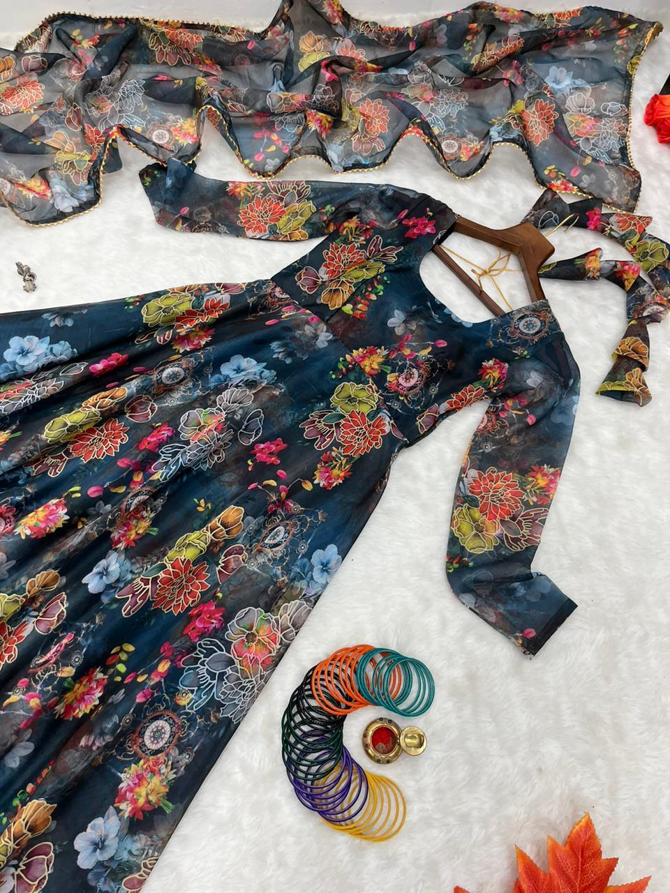 🌟 Elegant Boho Organza Taby Silk Party Gown Set 🌟 - Inayakhan Shop 