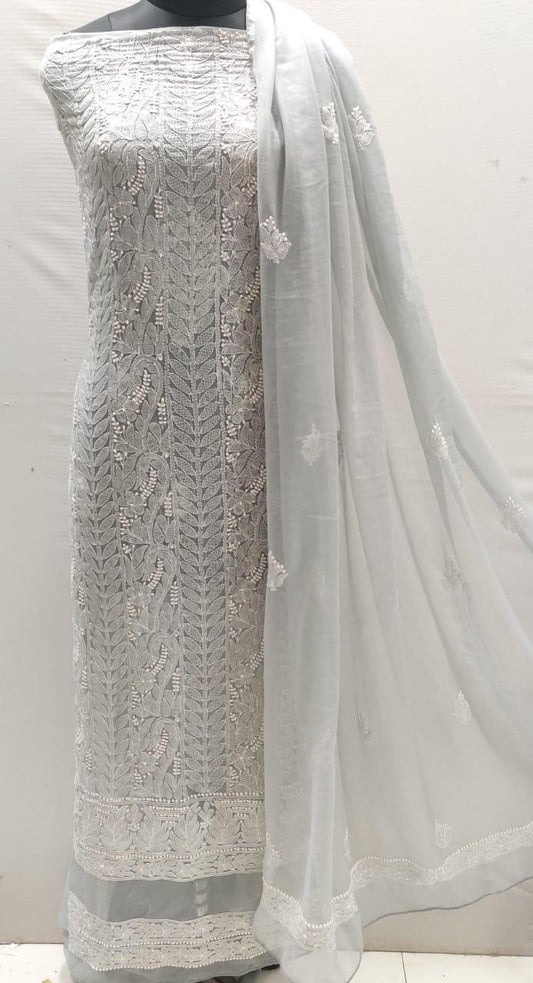 Elegant Light Grey Enchanting Chikankari Symphony Suits - Inayakhan Shop 