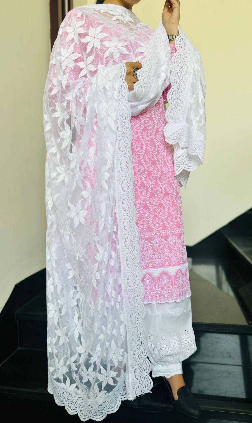 Elegant Pink Lucknowi Chikankari Patiala Suit with Sequin Accents - Inayakhan Shop 