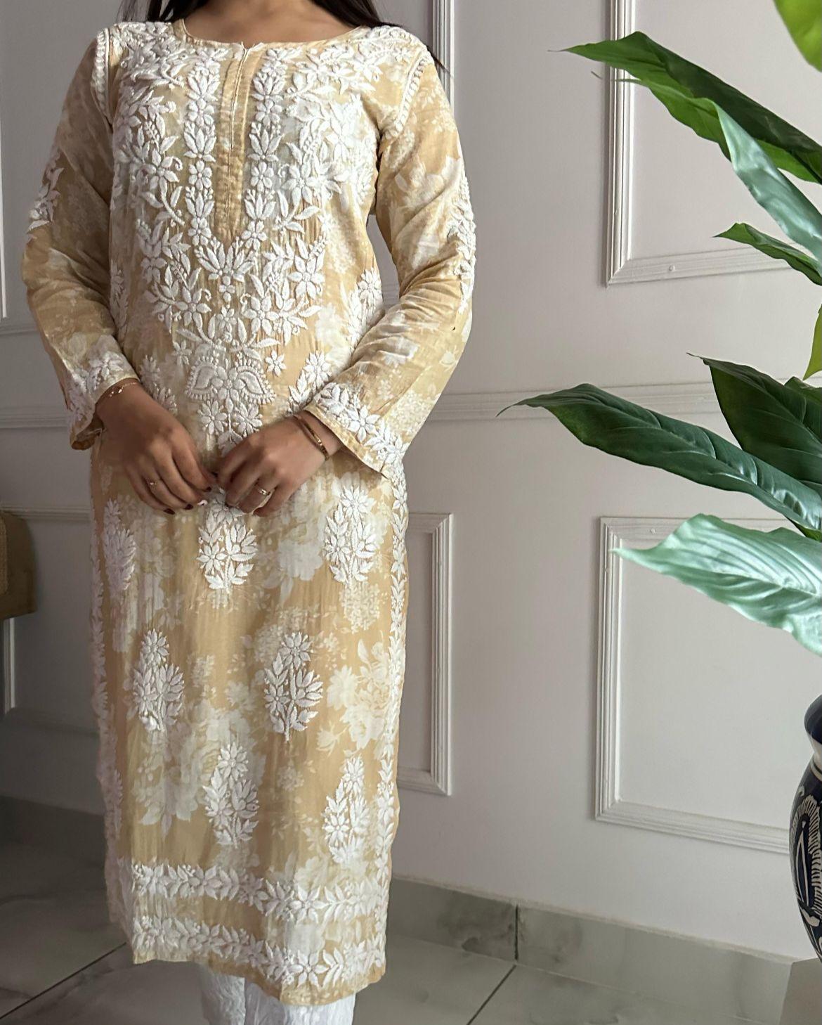 Elegant Simplicity: Yellow Chikankari Kurti in Mulmul Cotton - Inayakhan Shop 