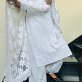 Elegant White Lucknowi Chikankari Patiala Suit with Sequin Accents