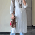 Elegant White Soft Rayon White Tone-on-Tone Chikankari Mukaish Work Kurti Set