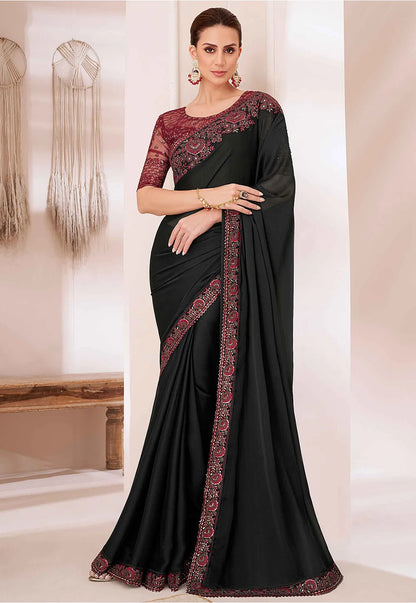 Black chiffon saree party wear best sale