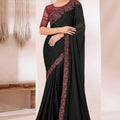 Black Elegant Party Wear Chiffon Saree with Embroidered Banglori Silk Blouse
