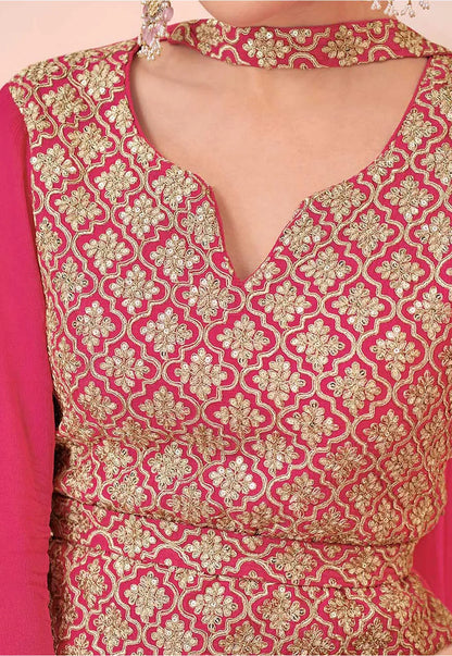 Pink Premium Chinon Silk Indo-Western Palazzo Set