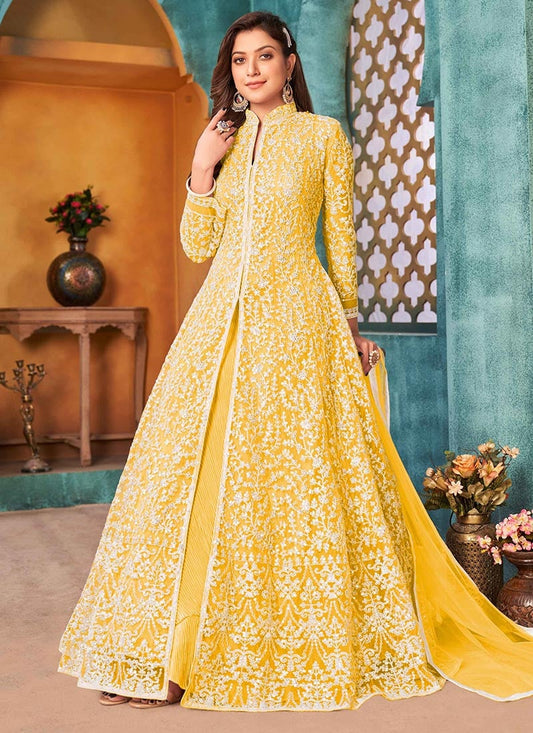 Yellow Sequins Embroidered Elegant Front-Slit Anarkali Gown for Special Occasions