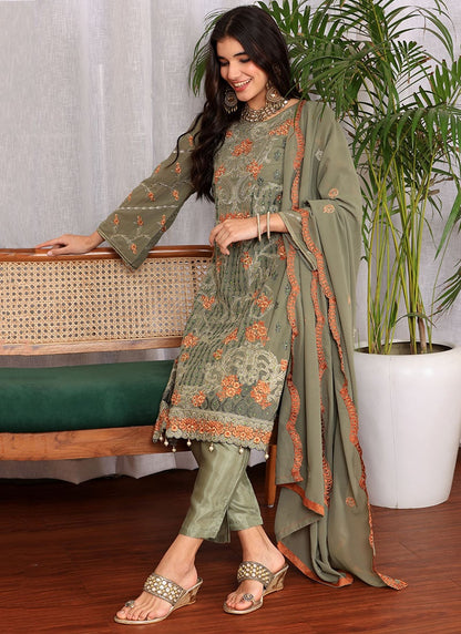 Green Pakistani Salwar Suit with Embroidery & Stone , Moti Work