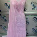 Enchanting Blush Radiance: Viscose Georgette Suit with Chikan, Pearl, Sequin, Katdhana, and Dye Embellishments