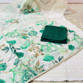 Enchanting Green 3-Piece Set: Chikan Sequence Work Anarkali Suit with Exclusive Digital Print Kota Doria Dupatta and Chikan Palazzo