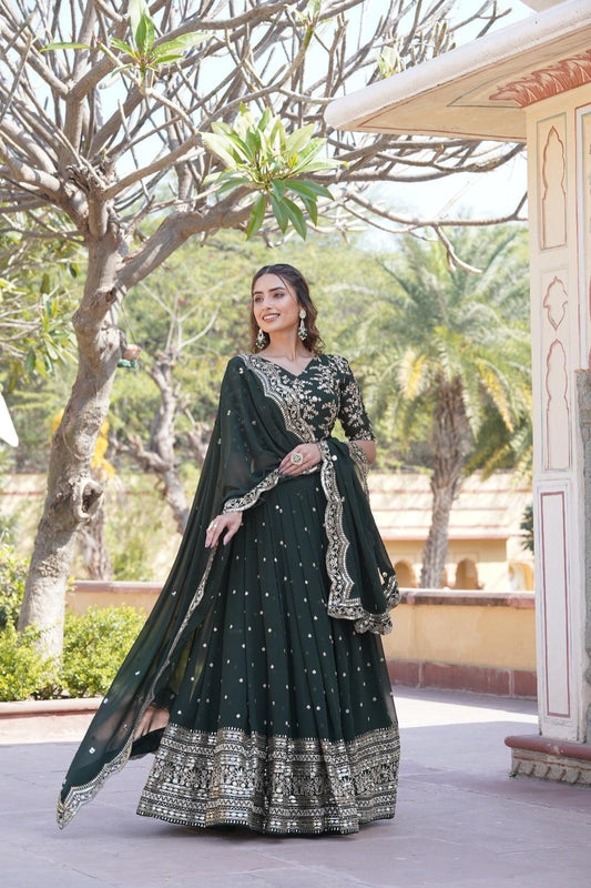 Enchanting Green Blooming Georgette Lehenga Choli with Dupatta - Inayakhan Shop 