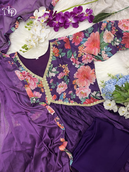 Ethereal Blooms: Premium Digital Print Flair Gown Pant with Full Dupatta Set" - Inayakhan Shop 