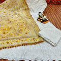 Ethereal Elegance - 13 : Sequined White Chikankari Cutwork Anarkali with phulkari Dupatta