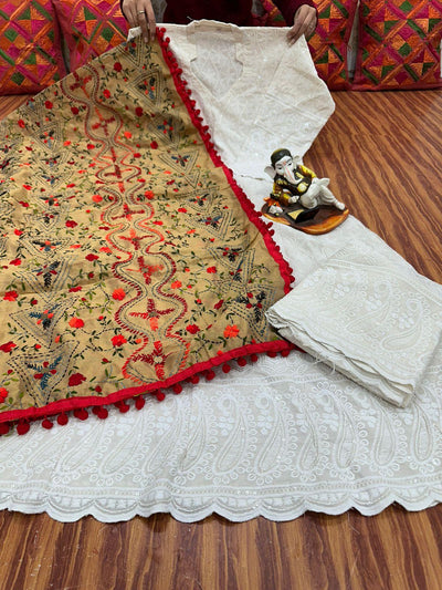 Ethereal Elegance - 14 : Sequined White Chikankari Cutwork Anarkali with phulkari Dupatta