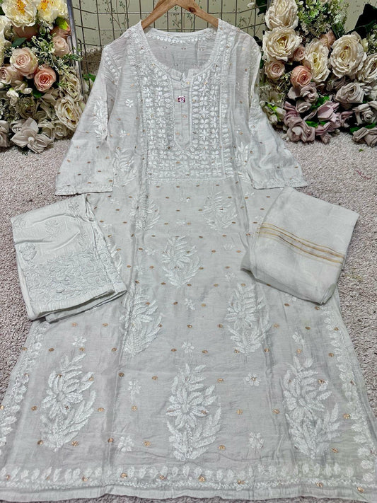 Ethereal Elegance Chanderi Chikankari Ensemble - Inayakhan Shop 