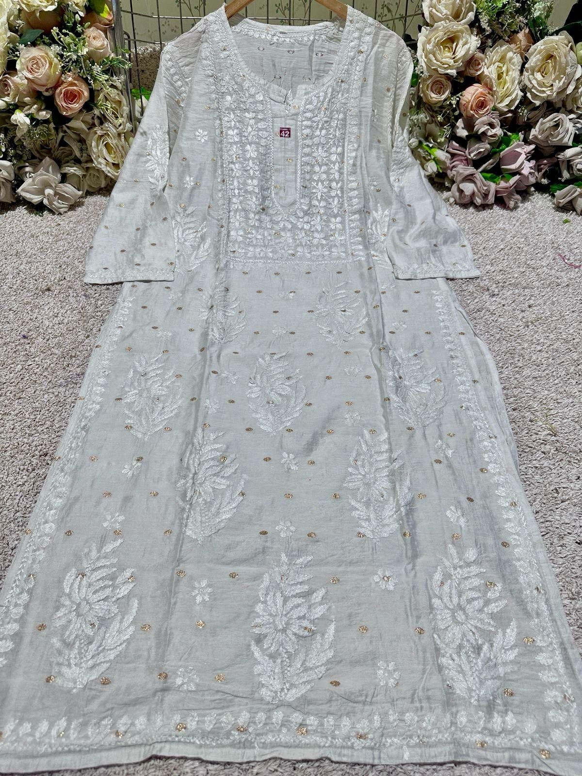 Ethereal Elegance Chanderi Chikankari Ensemble - Inayakhan Shop 