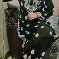 Exclusive Cotton Chikankari Kurti Plazo Set in Black and White