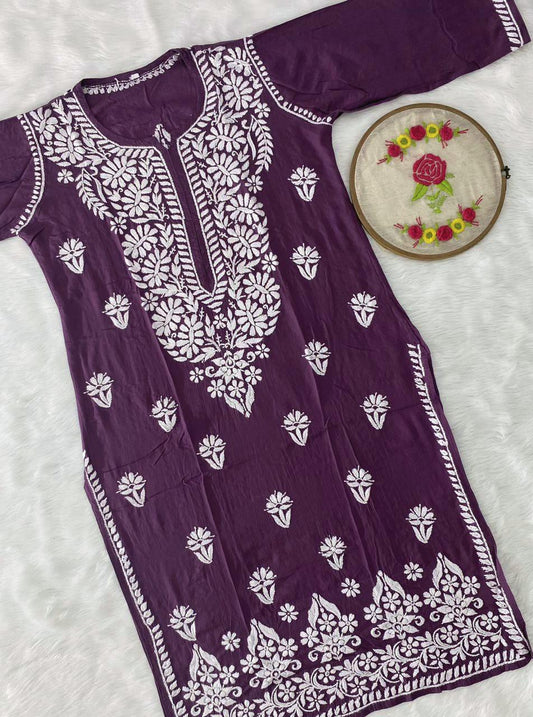 Exclusive Modal Kurti Set with Lycra Stretchable Pant- Purple Color - Inayakhan Shop 