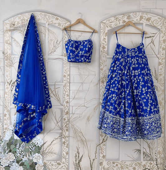 Exquisite Blue Lehenga Choli with Zari and Sequins Embroidery - Inayakhan Shop 