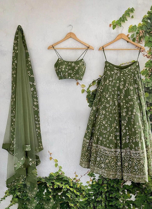 Exquisite Green Lehenga Choli with Zari and Sequins Embroidery - Inayakhan Shop 