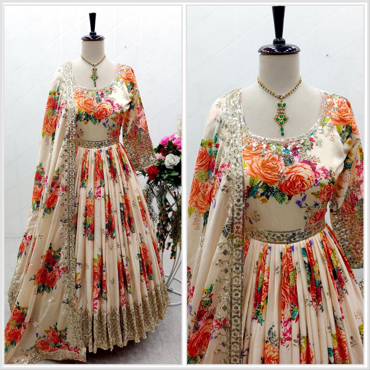 🌺Exquisite Satin Silk Digital Print Gown Set🌺 - Inayakhan Shop 