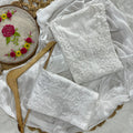 Classic White Premium Modal Mukaish Work Kurta Set with Lycra Mukaish Pants & Chiffon Dupatta