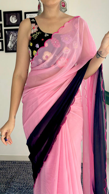 Pink Black Party Wear Fancy Dual Shaded Georgette Saree