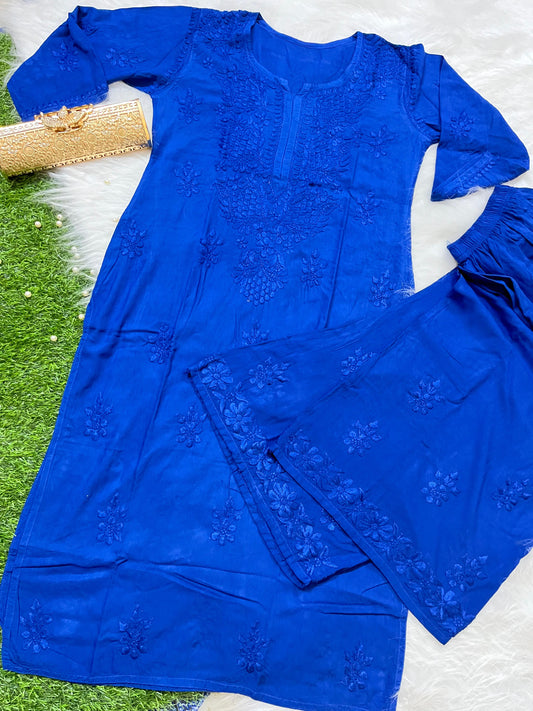 Royal Blue Premium Lucknow Chikankari handwork Modal Palazzo Set