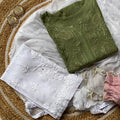 Olive Green Mukaish Work Lucknow Chikankari Kurta Set with Palazzo & Dupatta