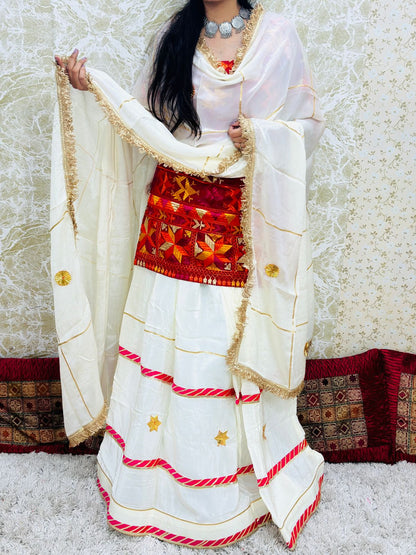 White Authentic Phulkari Party Wear Lehenga Set