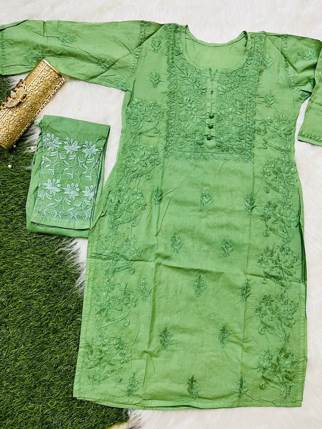 Hassas Green Chikankari Kurta