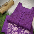 Purple Cotton Chikankari Hand Work Kurta Pant Suits