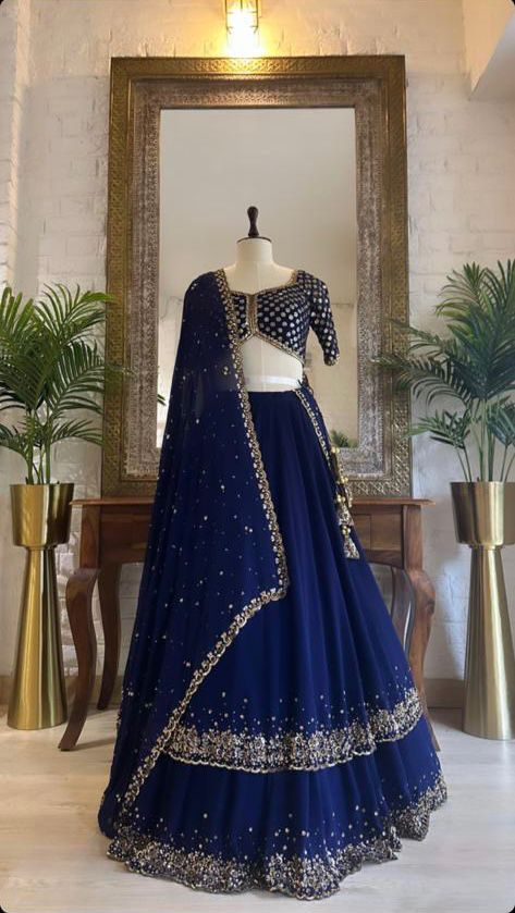 Blue Ready-to-Wear Double Layer Lehenga Choli for Women