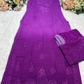 Purple Lucknow Chikankari Noodle Strap Kurta + Pant 3-Piece Set