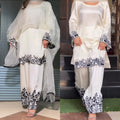 White Designer Party Wear Crepe Silk Top with Farshi Salwar & Organza Dupatta