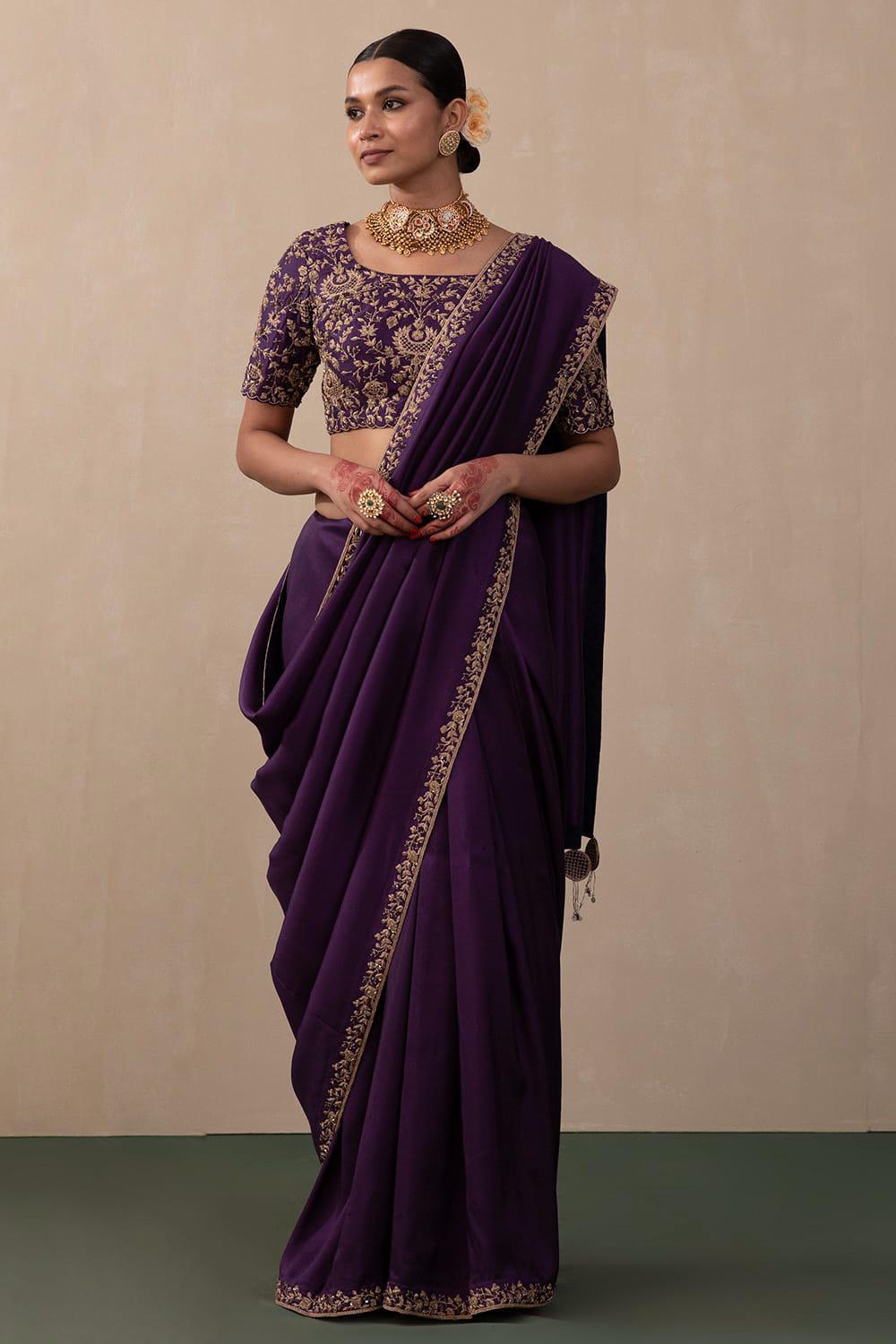 Super Hit Vichitra Silk Wine Color Saree with Embroidered Blouse