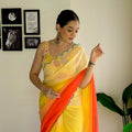 Yellow Orange Pink Party Wear Fancy Dual Shaded Georgette Saree