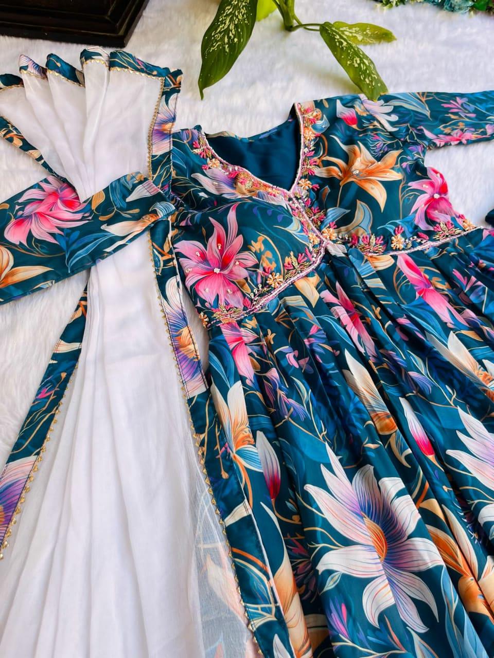 Floral 🌺 Aliya Cut Summer Special Party Wear Dress Set 🌺 - Inayakhan Shop 