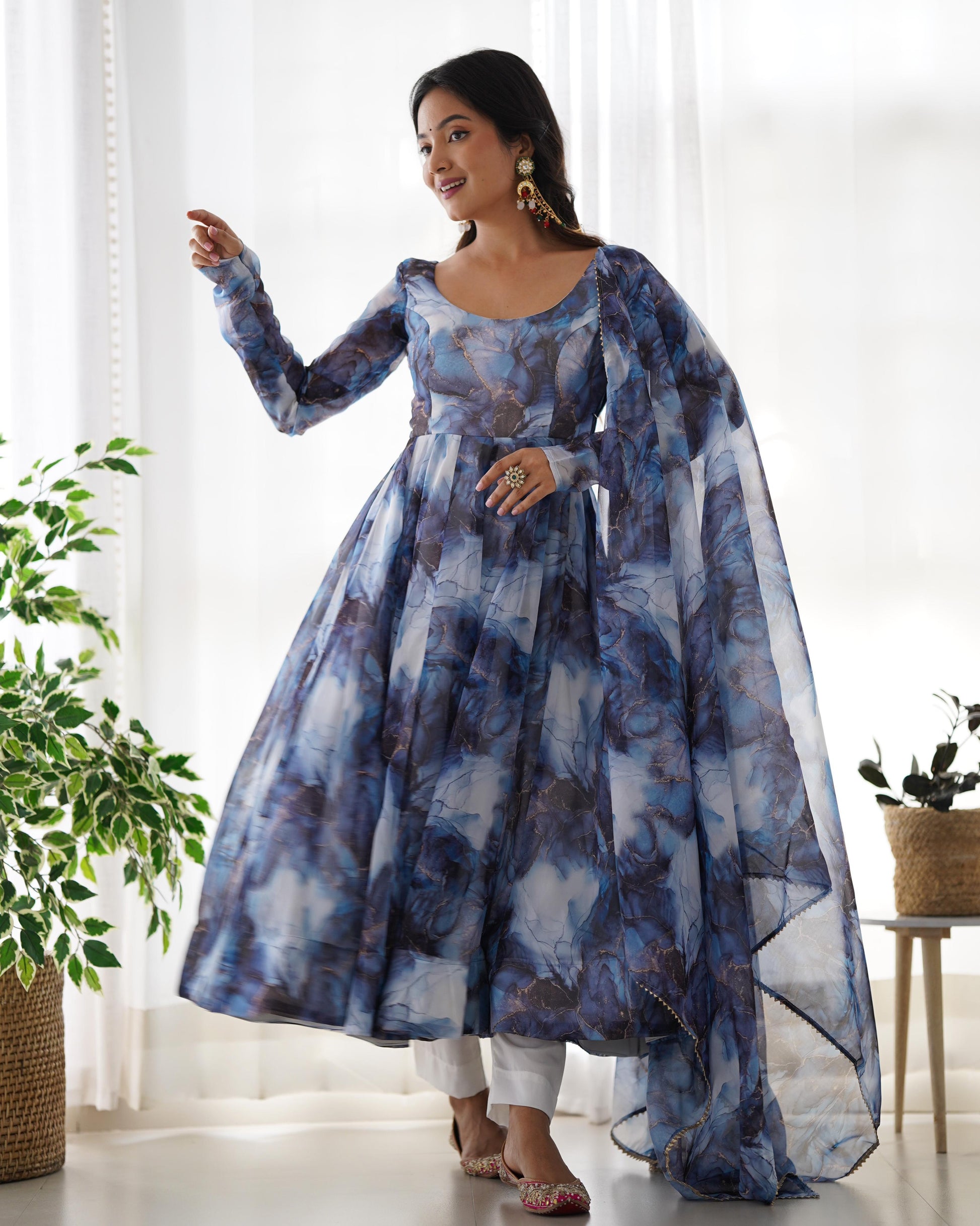 floral silk anarkali dress Dark Green Silk Anarkali Suit With Floral Print