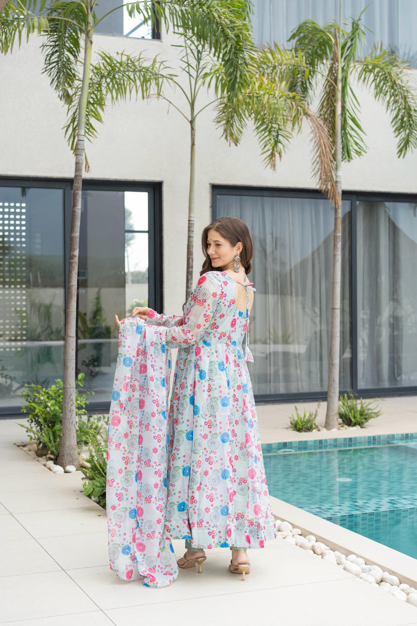 Lightweight Organza Floral Anarkali Suit Set