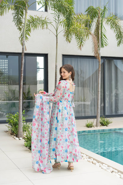 Lightweight Organza Floral Anarkali Suit Set