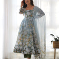 Green Anya: Summer Floral Indian Organza Gown Set