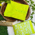 Flourescent Green Graceful Cotton Chikankari Work Set: Kurti + Pant up to 6 XL ++ Sizes