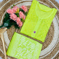 Fluorescent Green Rose Elegance Chikankari Cotton Kurti & Coordinated Set ++ Sizes available