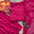 Deep Pink Radiance – Dyed Chikankari Rayon 3-Piece Set (Kurta, Palazzo & Dupatta)